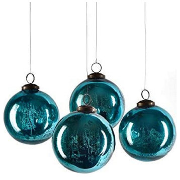 Set of 4 Antique Mercury Glass Balls, Available, 5 Color, Antique Aqua