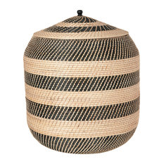 Extra-Large Rattan Belly Basket, Natural-Black