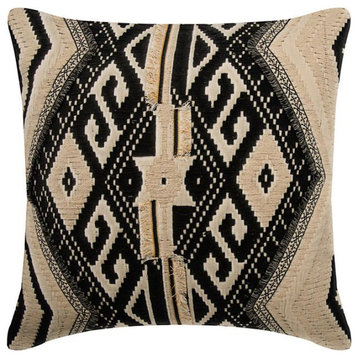 Black Ivory 24"x24" Pillow Cover Cotton Abstract Embroidered - Moroccan Lounge