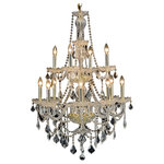 Elegant Furniture & Lighting - Giselle 12-Light Chandelier, Gold - These spectacular chandeliers of the Giselle collection are so magically beautiful, you can easily imagine Cinderella dancing under them in the palace ballroom with Prince Charming. The fixtures' Old World elegance and sophistication are evident in their tiers of crystal candle covers atop scalloped bobeches, adorned with festoons of crystal beads and pendeloques, all surrounding a magnificent crystal centerpiece.