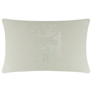 Sparkles Home Rhinestone Reindeer Pillow, Linen, 14x20