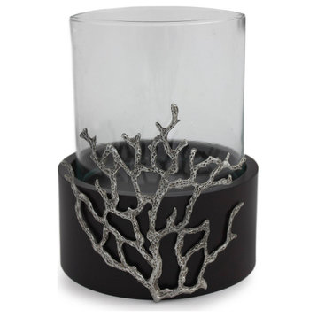 NOVICA Coral Light And Wood And Pewter Candleholder  (Medium)