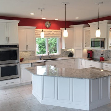 Geneseo, IL- Painted White Kitchen With Mirrored Cabinets and Full-Height Splash