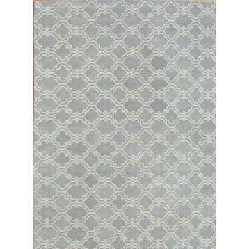 Moroccan Scroll Tile Porcelain Blue Persian Style Wool Area Rug, Porcelain Blue,