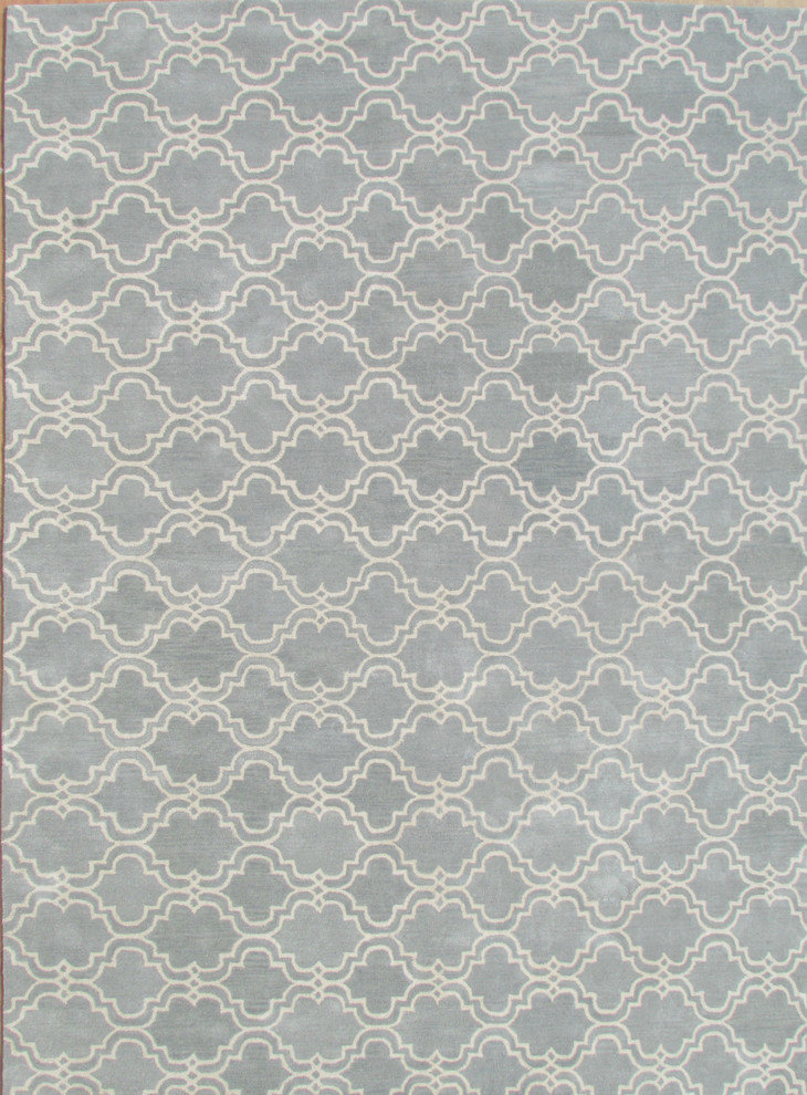 Moroccan Scroll Tile Porcelain Blue Persian Style Wool Area Rug, 8 X 10 ...