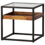 Design Tree Home - Hudson Shadow Box End Table - Reclaimed acacia wood sets an intriguing textural backdrop for prized possessions. Low styling lends a fresh feel to stainless steel framing and clear glass top for a new spin on the traditional shadowbox.