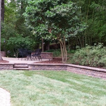 Walkways, retaining walls, patio with fire pit!