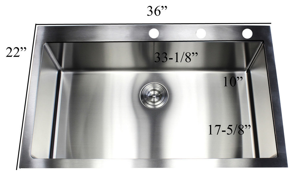 36" Drop-In/Top-Mount Stainless Steel Single Bowl Kitchen Sink