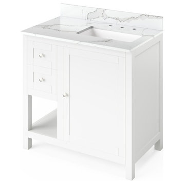 Astoria 36" White Single Sink Vanity With Quartz Top, Right Offset