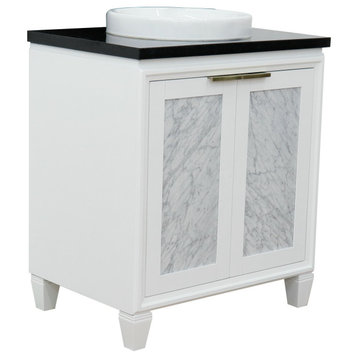 31" Single Sink Vanity, White Finish With Black Galaxy Granite With Round Sink