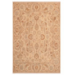 Bareens Designer Rugs - Oriental Ziegler Jong Tan Brown Hand-Knotted Wool Rug - 8'2'' x 10'0'' - Enhance the ambiance of your home with this magnificent Persian-influenced Turkish hand-knotted rug made by skilled artisans capable of creating the most exceptional vegetable dyes and hand-spun wool. This exquisite handmade rug is a one-of-a-kind Peshawar Kafkaz, otherwise identified as Chobi, Chobi Peshawar, Oushak, or Ziegler rug. These handmade rugs are crafted in Pakistan utilizing superior-quality wool imported from Australia, New Zealand, and Korea in two types of weaves: the Persian weave and the Mori weave. This rug is meticulously crafted by hand using the finest natural vegetable dyes extracted from local plants. The artisans use a blend of hand-spun local and fine merino wool, resulting in a rug with a compelling texture, higher lanolin content, and longer staple. The artisans occasionally incorporate natural or artificial silk into the pile to enhance specific motifs. The finished product is an awe-inspiring execution of flawless design and an understated palette that exudes elegance.
