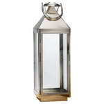 Serene Spaces Living - Serene Spaces Living Burnished Silver Steel Square Lantern, 21.5" Tall - You'll love the simple square shape and beautiful silver color of this metal lantern. It is made of steel with a burnished finish & clear glass panels with a magnetic door. The classic square shape & neutral color makes it perfect for various décor styles like modern, vintage, rustic, moroccan, coastal, beach or farmhouse. Sit this lantern as a striking tabletop centerpiece at an event, line the aisle of a wedding for a romantic walkway, provide a soft, warm glow at an outdoor garden party with these hanging from trees, This hurricane candle holder is perfect to use around a white christmas tree for the holidays, on a fireplace mantel, dinner table centerpiece, to light up your porch/ patio, and just about anywhere in the house. Styling Tip- Place them on a dark wood block and surround them with succulents for a chic and earthy vibe. Sold individually, this lantern measures 21.5" Tall & 7" Square. Fits upto a 4 inch candle. When seeking products made with love that give your home or office a touch of warmth in a simple package, Serene Spaces Living is the perfect choice.