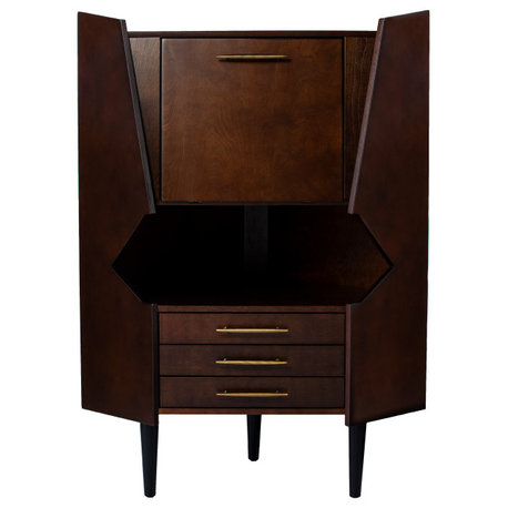 Fakenham Corner Bar Cabinet, Midcentury Modern, Dark Tobacco
