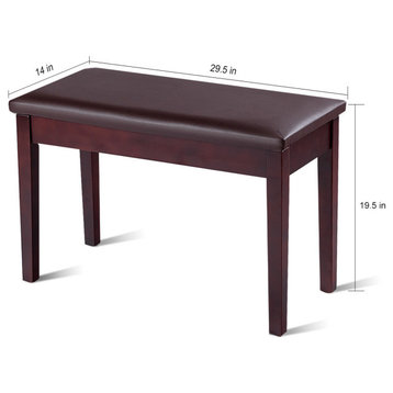 Costway Solid Wood PU Leather Piano Bench Padded Double Duet Seat Storage Brown