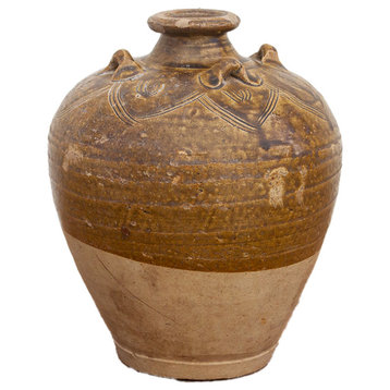 Antique Martaban Engraved Glazed Vase