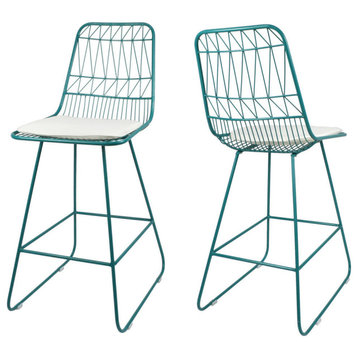 GDF Studio Lilith Indoor Wire Counter Stools with Cushions, Set of 2, Teal