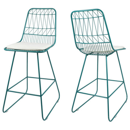 GDF Studio Lilith Indoor Wire Counter Stools with Cushions, Set of 2, Teal