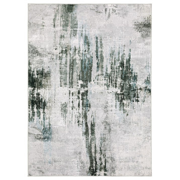Michaela Machine Washable Modern Grey/ Teal Indoor Area Rug, Grey, 7'6"x10'