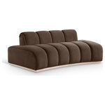 Meridian Furniture - Jace Upholstered Loveseat, Brown, Velvet, Loveseat - Innovative design meets soft velvet upholstery in the Jace brown velvet loveseat, creating a modern marvel that redefines comfort and style. Its sinuous curves form a sculptural masterpiece that defies convention. A dramatic design and rich velvet upholstery make this piece truly unforgettable.
