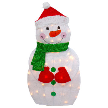 30" Lighted 2D Chenille Snowman With Scarf Outdoor Christmas Decoration
