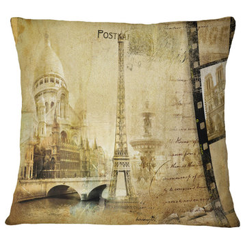 Paris Memories Vintage Throw Pillow, 18"x18"