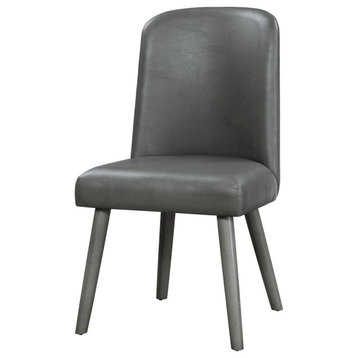 Benzara BM218606 Leatherette Dining Chair, Splayed Wooden Legs, S/2, Gray
