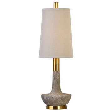 1 Light Contemporary Buffet Lamp Faux Textured Stone Base Brass Details and