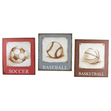 Sports Fan Soccer Baseball Basketball Canvas Wood Wall Plaques 12 Inch Set of 3