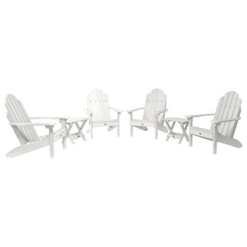 4 Classic Westport Adirondack Chairs, 2 Folding Side Tables, White