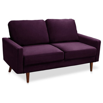 Pemberly Row Modern 58" Upholstered Velvet Loveseat in Purple