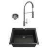 BOCCHI 1606-504-2020CH Dual Mount Granite Composite 24" 1 Bowl Kitchen Sink Kit