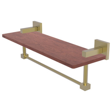 Montero 16" Solid Wood Shelf with Integrated Towel Bar, Satin Brass