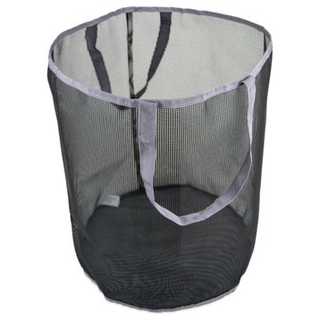 DII Modern Polyester and PVC Bath Mesh Laundry Basket in Gray