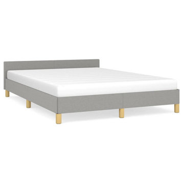 vidaXL Bed Platform Bed Base with Headboard Light Gray 59.8"x79.9" Queen Fabric