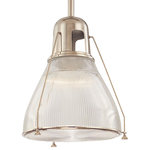 Hudson Valley Lighting - Haverhill Pendant, Polished Nickel, 16" - Embossed with sleek vertical ribbing, Haverhill's clear glass refracts brilliant light across its prismatic shade. The collection's vintage marine details bring the lively spirit of the open sea to inland and coastal estates alike. Slender spider arms secure Haverhill's metal-rimmed diffuser plate, while details such as the knurled thumbscrews display our commitment to authenticity.