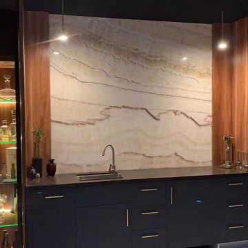 Custom Built-In Wet Bar & Illuminated Wine Storage Wall