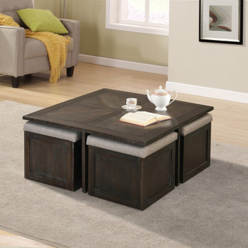 Trinity 40" Gray Black Coffee Cocktail Table with 4 Ottomans