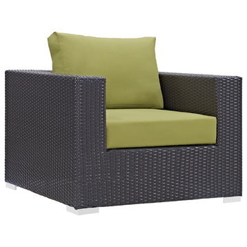 Outdoor Lounge Chair, Espresso Finished Wicker Frame With Peridot Cushioned Seat