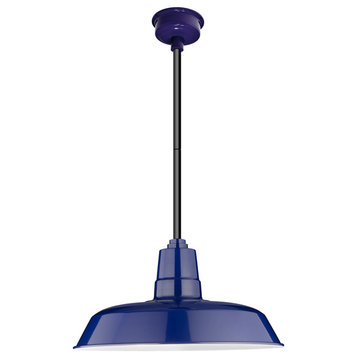 12" Vintage LED Pendant Light, Cobalt Blue With Black Downrod