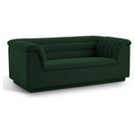 Meridian Furniture - Cascade Upholstered Set, Green, Boucle Fabric, Loveseat - Give your room a much-needed rehab when you bring home this Cascade boucle fabric loveseat. The elegantly attention-grabbing design features a modern profile with curved arms deep horizontal channel tufting, so it wows from all angles. Upholstered in rich green boucle fabric, this seat quickly becomes everyone's favorite spot for curling up with a good book or smart device. Thick foam padding ensures a cozy, body-hugging experience. while you watch TV or just relax.
