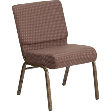 HERCULES 21''W Stacking Church Chair in Brown Dot Fabric - Gold Vein Frame