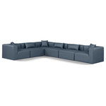 Meridian Furniture - Cube Upholstered Modular Sectional, Navy, 6-Piece: 3 Armless Chair, 3 Corner Chair, Vegan Leather - Elevate your space with the luxurious Cube Vegan Leather Modular Sectional. This modular sectional exudes modern elegance, charm, and comfort making it a perfect addition to any contemporary living space. Its clean lines and cube shape are reminiscent of minimalist design, while the plush navy vegan leather upholstery adds a touch of luxury and sophistication. The chair's versatile construction and geometric aesthetic seamlessly integrate into various design styles, from sleek living rooms to chic home offices, embodying the essence of modern design and creating a sense of order and tranquility in your space.