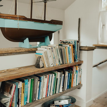 Interior Design - Found beachwood shelving, sills, railing.