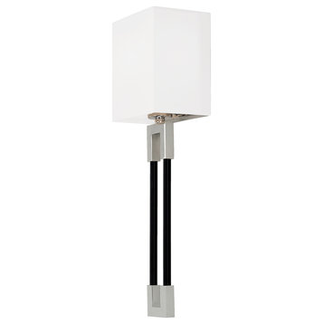 Bleeker One Light Wall Sconce, Polished Nickel and Matte Black