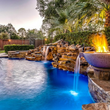 Fire and Water Wok Pots with Moss Rock Waterfall Grotto