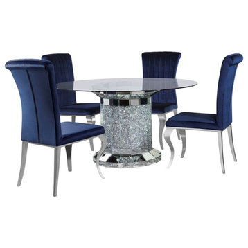 Coaster Ellie 5-piece Glass Cylinder Pedestal Dining Room Set Mirror and Blue