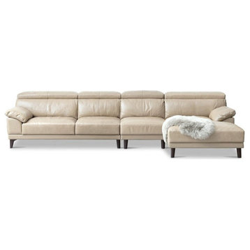 leather Sofa Italian Style, First layer yellow cowhide, Leather-Off-White 4-Corner Left Chaise 137x67x31.5/37"