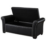 Inspired Home - Veber PU Leather Nailhead Trim Storage Ottoman Bench, Black - Our PU leather storage bench combines functionality and style for your living room or bedroom. This multipurpose piece can be an ottoman, seating in your living room, or functional dressing chair at foot of your bed. It exudes comfort and convenience on a daily basis. Featuring smooth rich PU leather, silver decorative nail head trim, comfortable high density foam seating, a spacious hidden storage compartment with an adjustable safety hinged storage lid, making it kid friendly and perfect for keeping books, magazines and other trappings out of sight. This modern accent piece blends harmoniously with any home furnishing and decor.FEATURES: