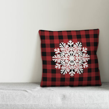Plaid Snowflake 18"x18" Throw Pillow Cover