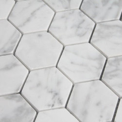 $10.87SF Carrara (Carrera) Bianco Honed 2" Hexagon Mosaic Tile - Mosaic Tile
